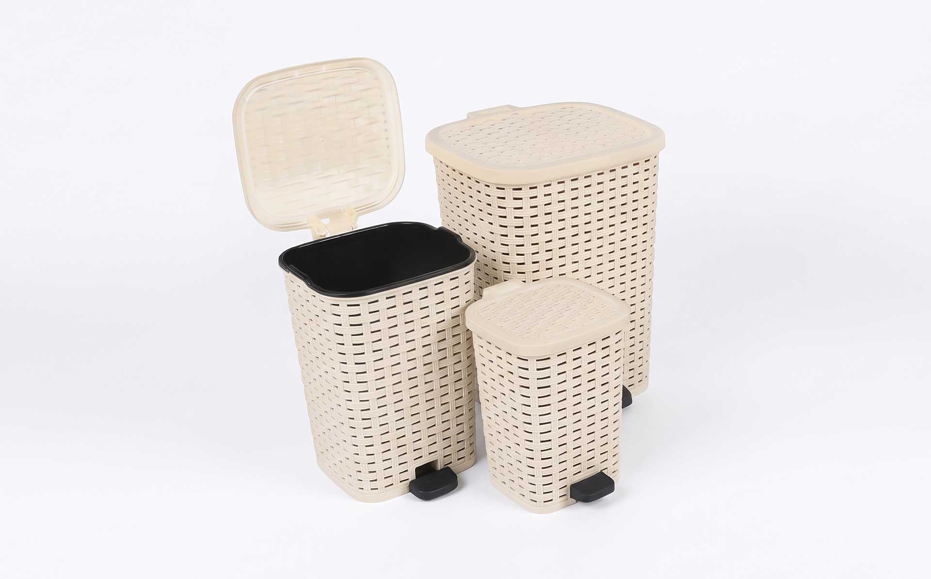 Rattan-Weave Design Multi-Size Household Pedal Trash Can Mold — Product Introduction (Motek Daily Necessities Mold Series)